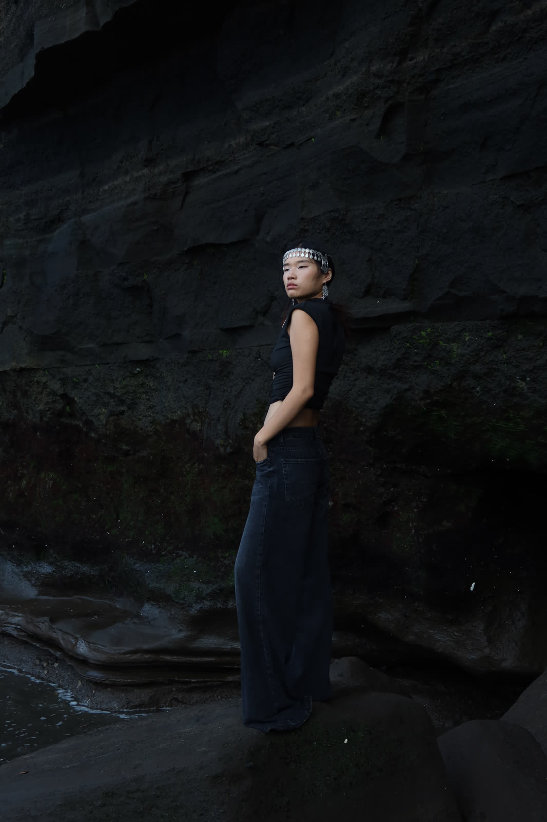 Editorial shot on dark volcanic rocks